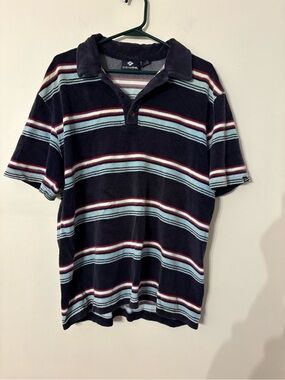 Navy Striped Short-Sleeve Button Down Polo